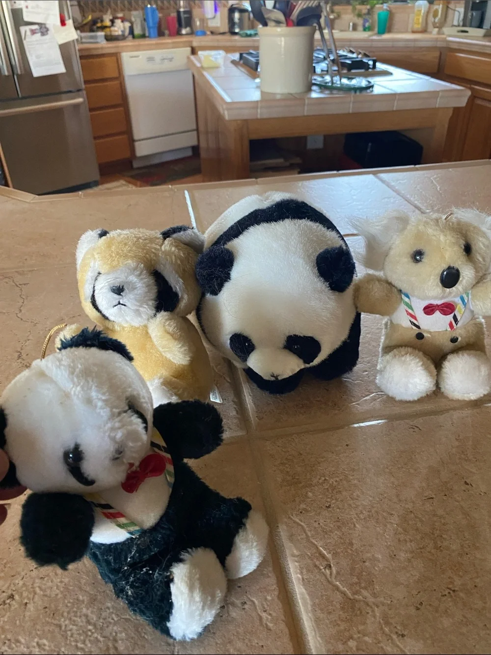 Plush Panda and Bear Toy Set - Black, White, Cream